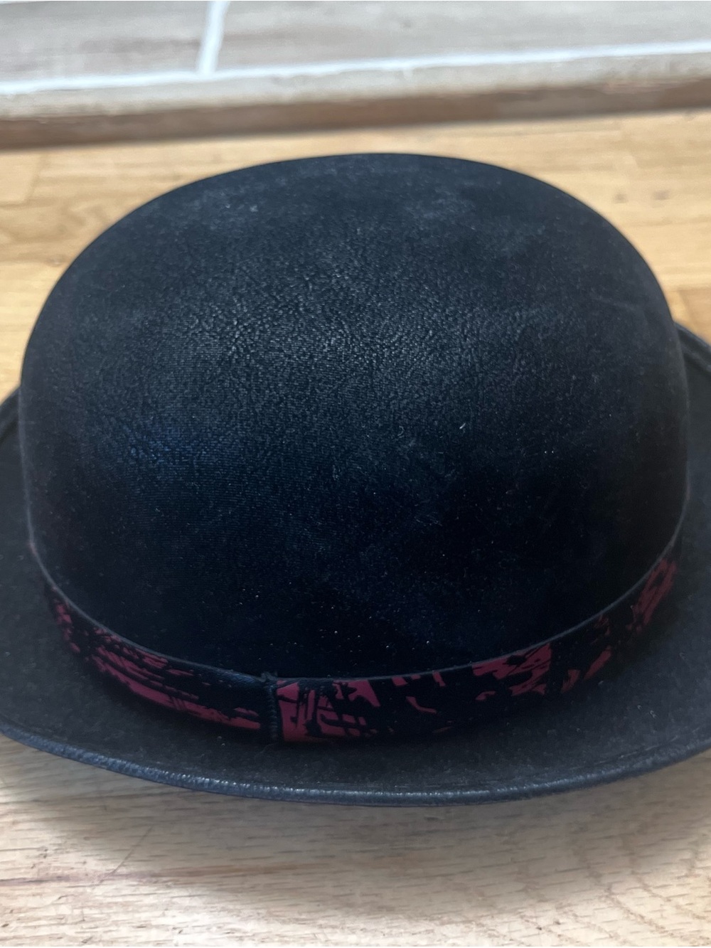Spirit Black Bowler Hat with Maroon Trim